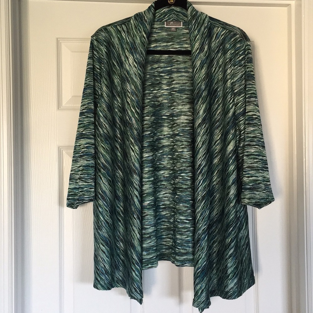 JM Collection open-front jacket blue/green/black